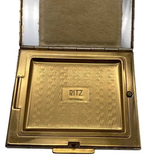 VTG Ritz Florida Compact Souvenir gold tone Powder makeup 1960s Box - Picture 12 of 15